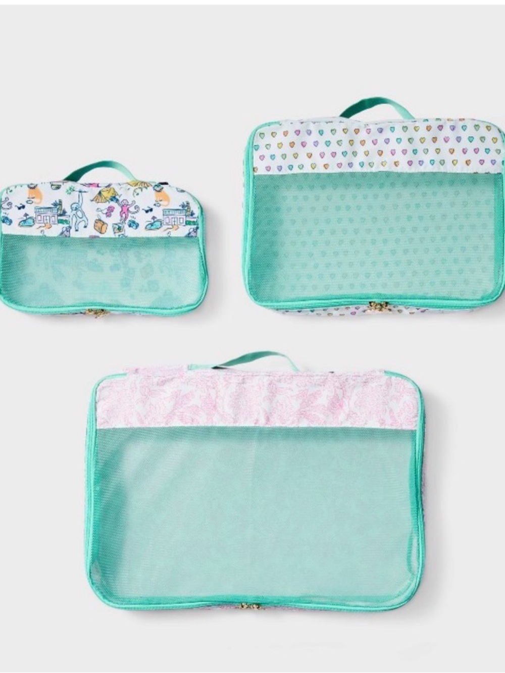 Roller Rabbit Target Teal Mint Green Pink Travel Packing Cubes (Set of 3) NWT